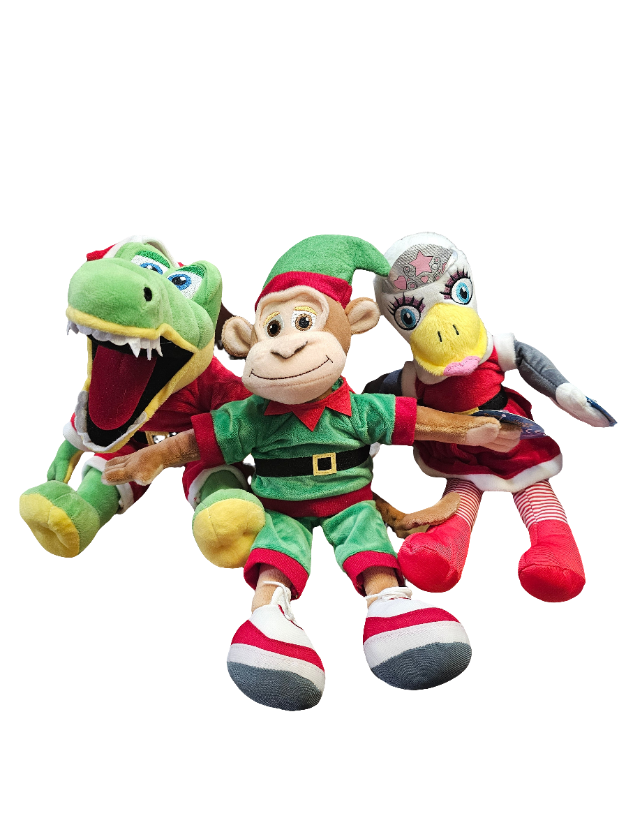 12" Croc Crew Plush Toys in Christmas Outfits