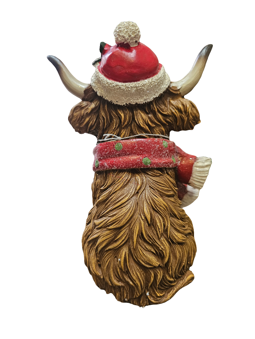 Christmas Highland Cow With Scarf Sitting