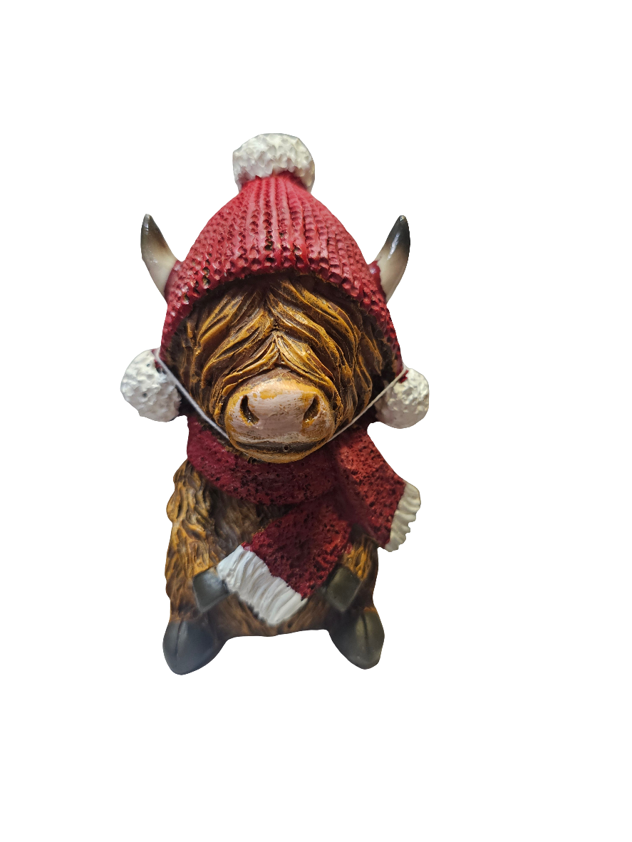 Christmas Happy Highland Cow With Santa Hat