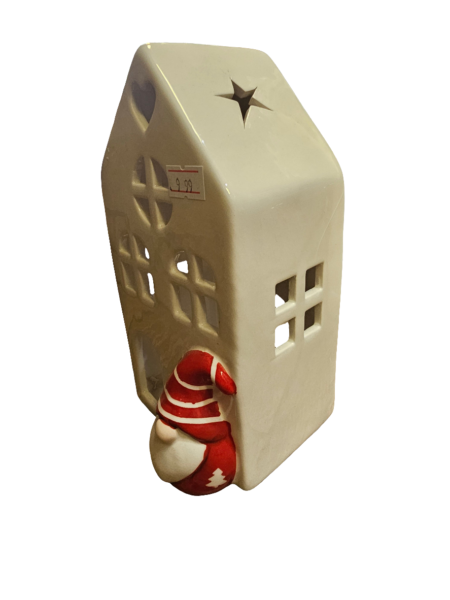 Ceramic Tealight House with Santa Gonk 19cm
