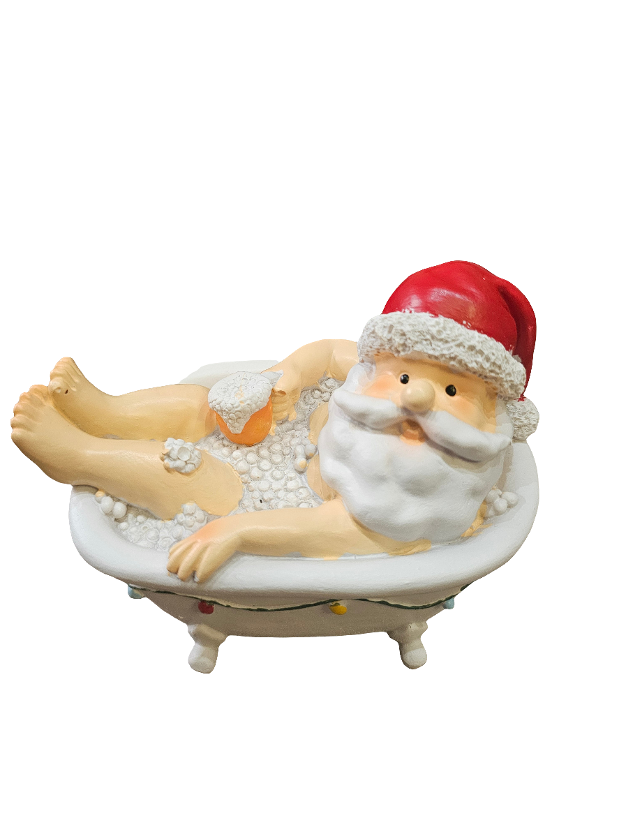 Relaxing Santa in Bathtub Statue