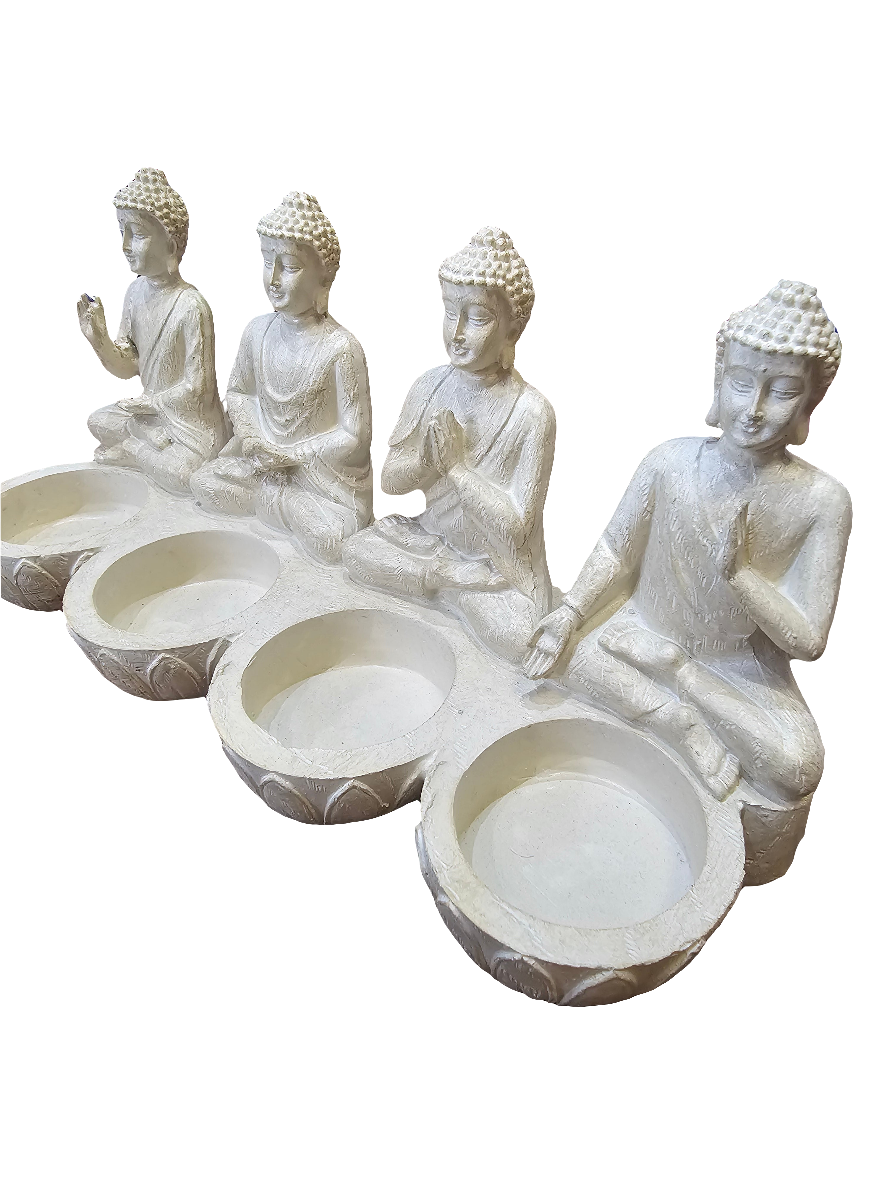 Four sitting Buddhas with tealight holders