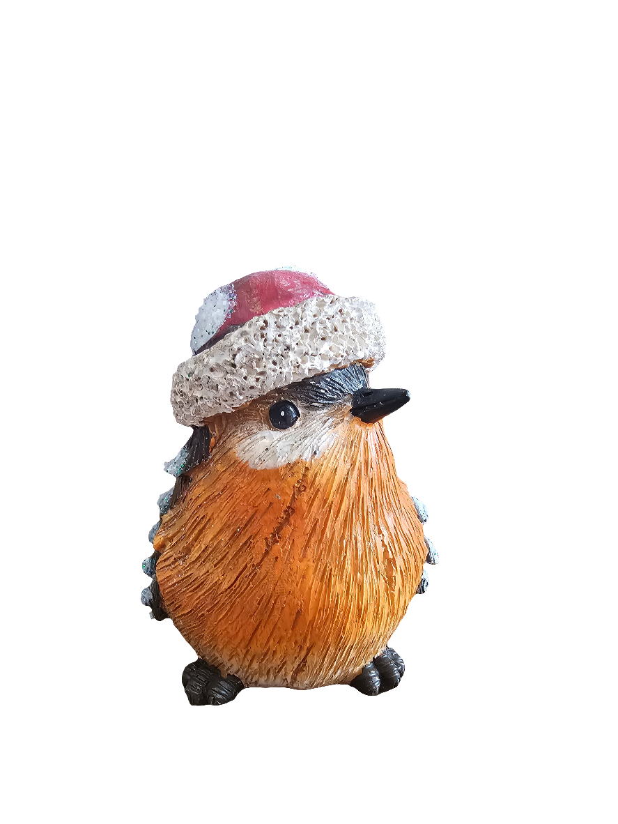 Sweet Festive Robin Statue with Hat and Glitter detailing