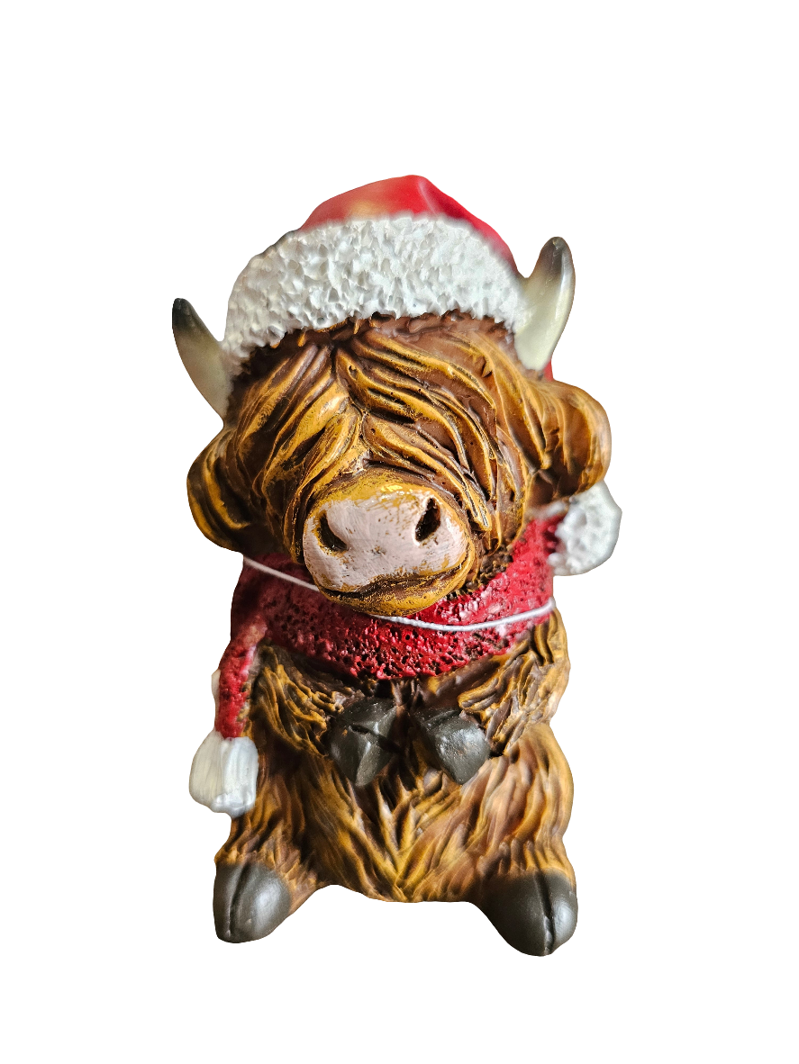 Christmas Happy Highland Cow With Santa Hat