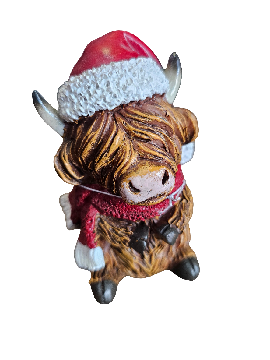 Christmas Happy Highland Cow With Santa Hat