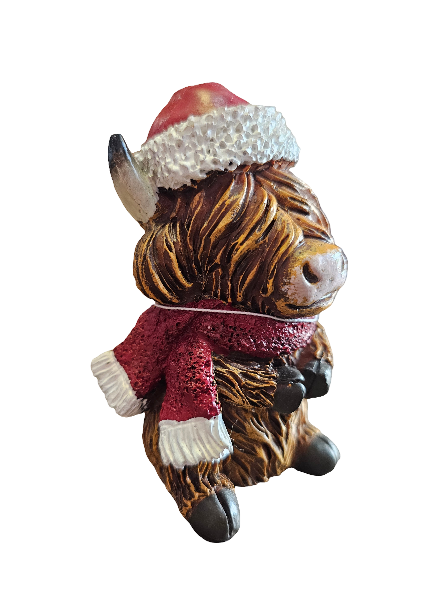 Christmas Happy Highland Cow With Santa Hat