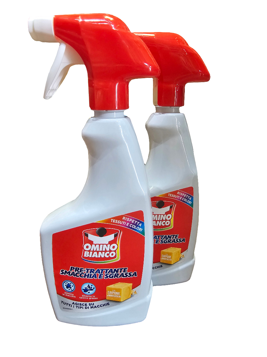 Omino Bianco Pre-Trattante Smacchia e Sgrassa, an Italian pre-treatment stain remover and degreaser for fabrics 500ml