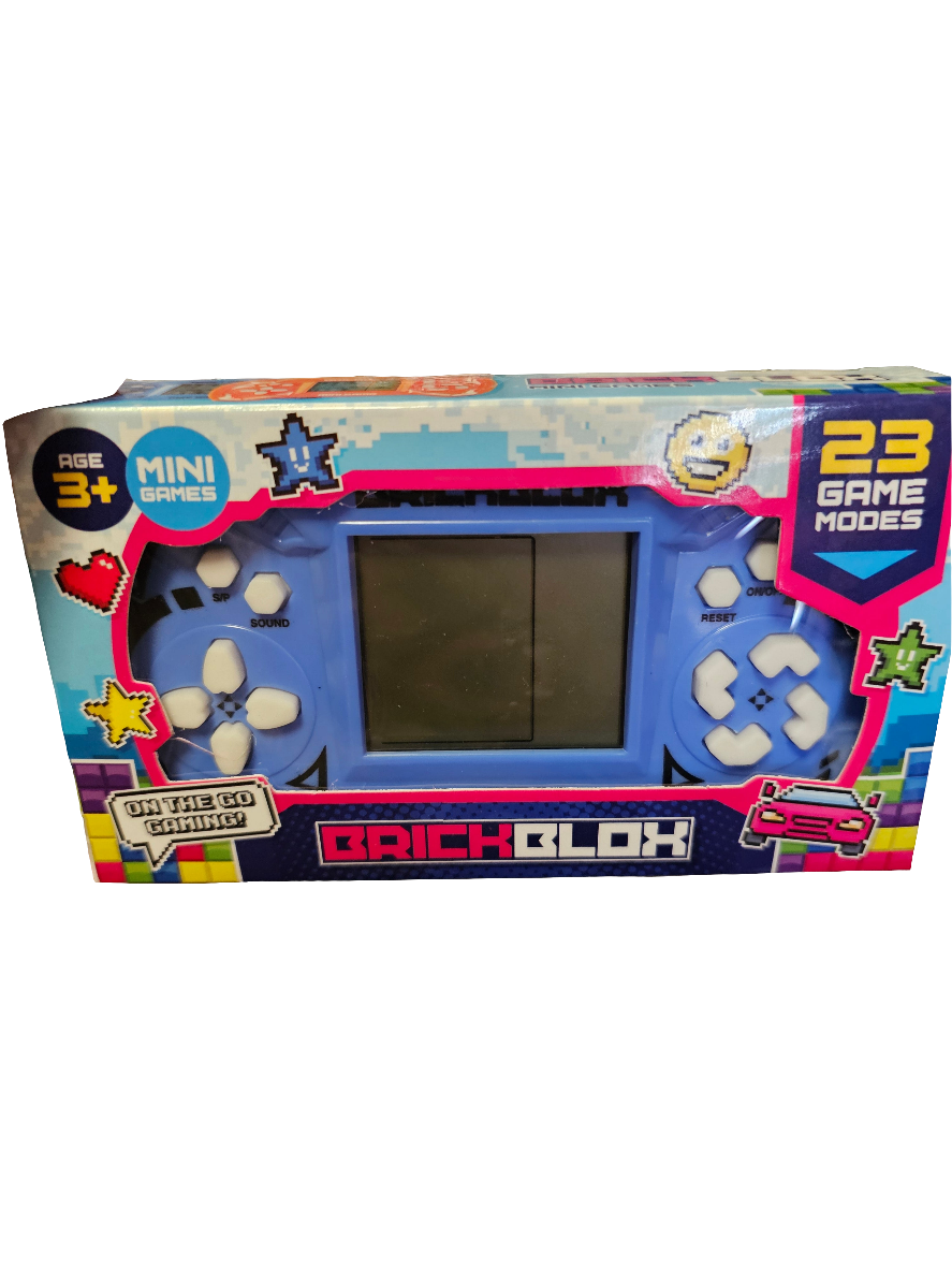 Brickblox, a handheld gaming device featuring multiple classic games.