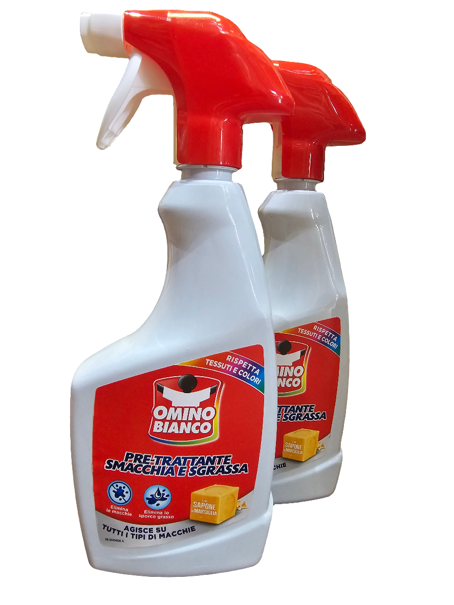 Omino Bianco Pre-Trattante Smacchia e Sgrassa, an Italian pre-treatment stain remover and degreaser for fabrics 500ml
