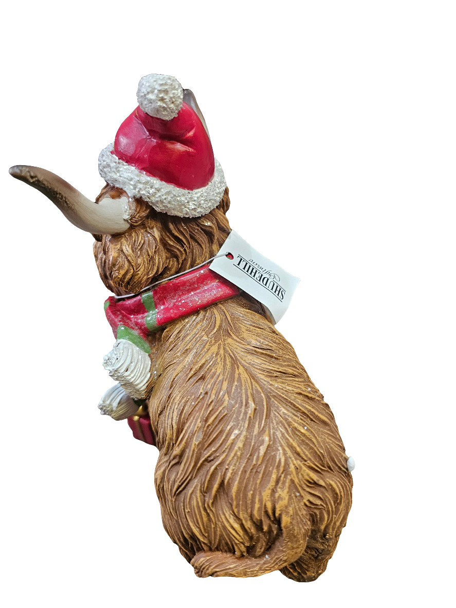 Christmas Highland Cow With Scarf Standing