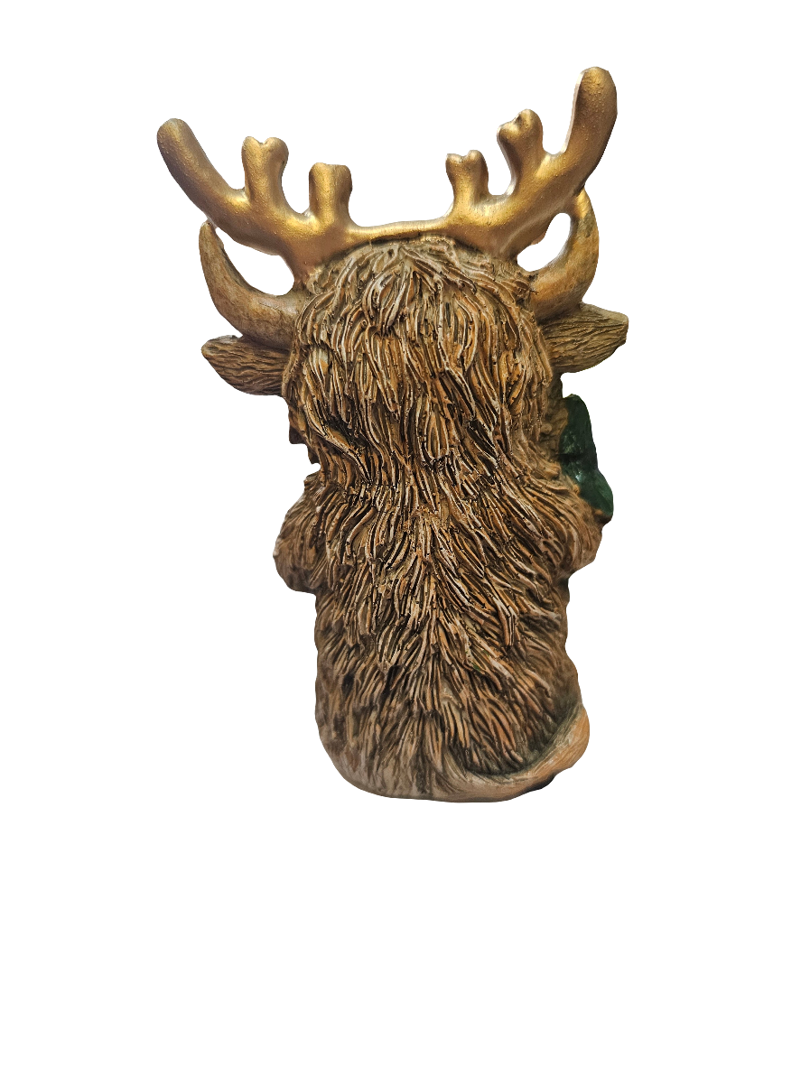 Christmas Highland Cow Statue  with Tree and Dangling legs