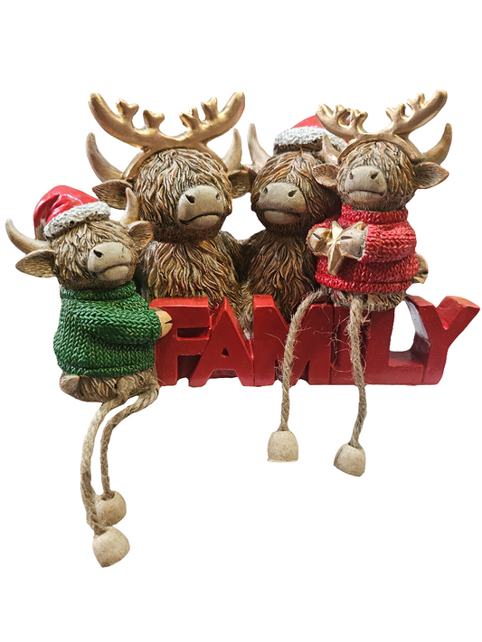 Christmas Highland Cow Family Statue