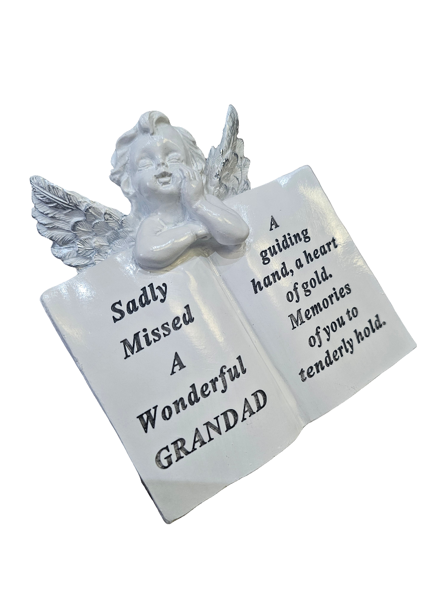 Silver and White Grandad Memorial Cherub on Book
