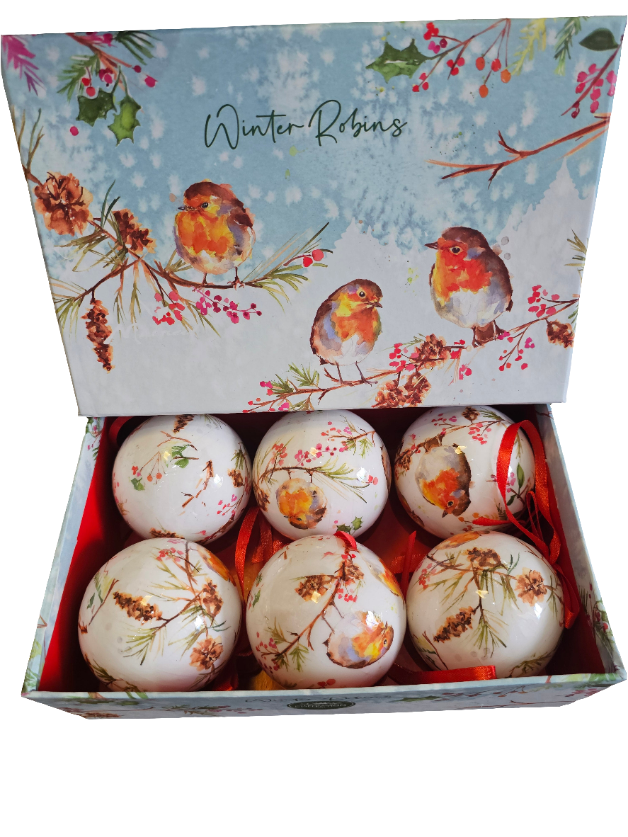 Winter Robin Jennifer Rose Baubles Set of 6