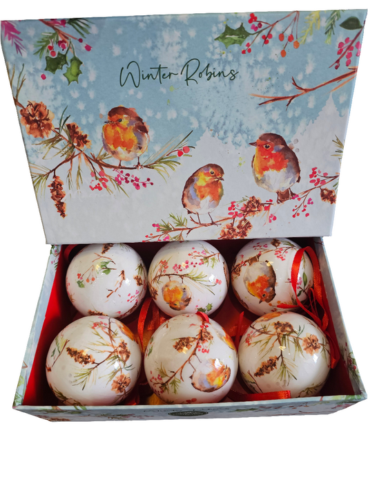Winter Robin Jennifer Rose Baubles Set of 6