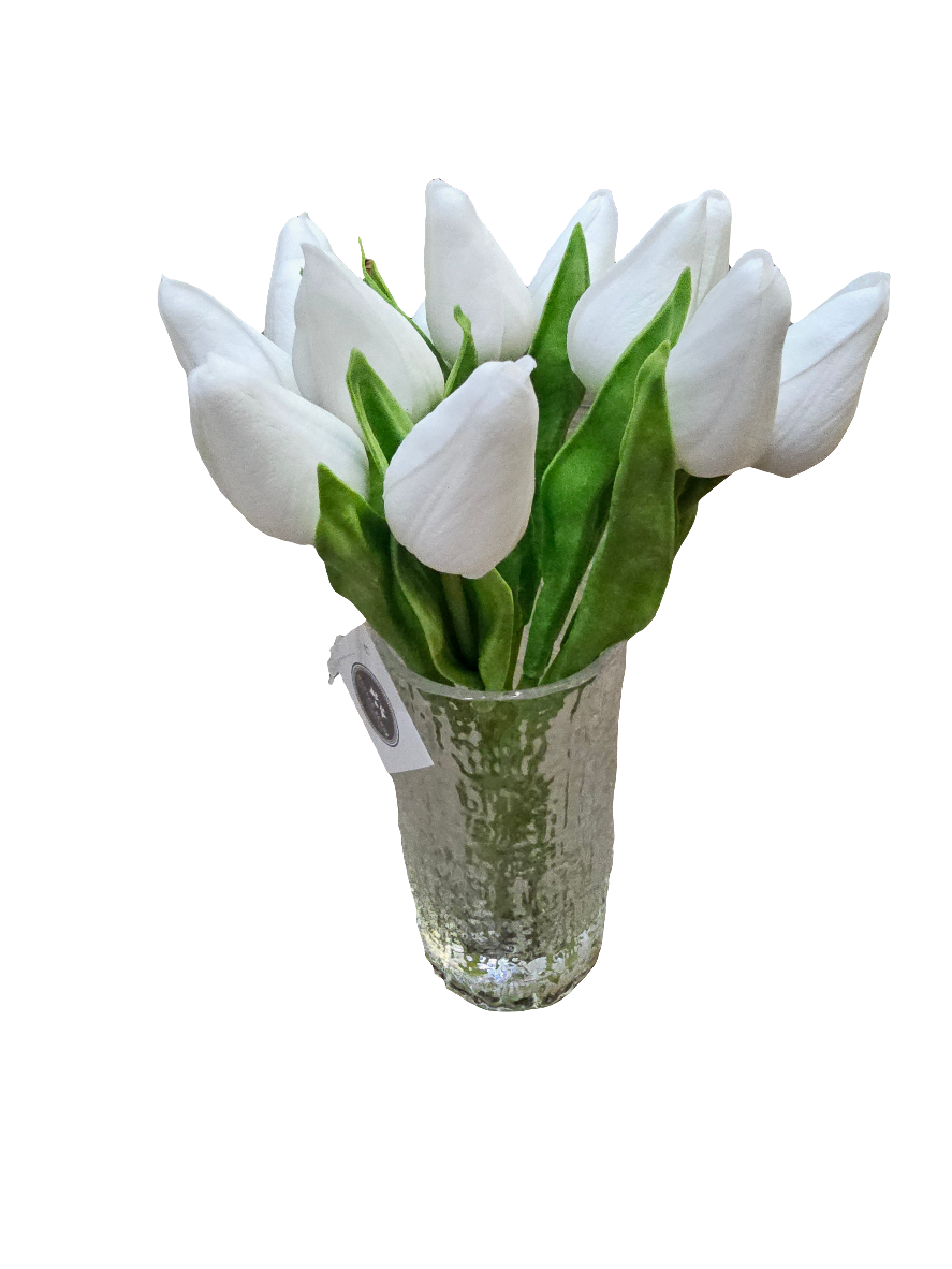 White Closed Tulip Stems in Vase 25.5cm