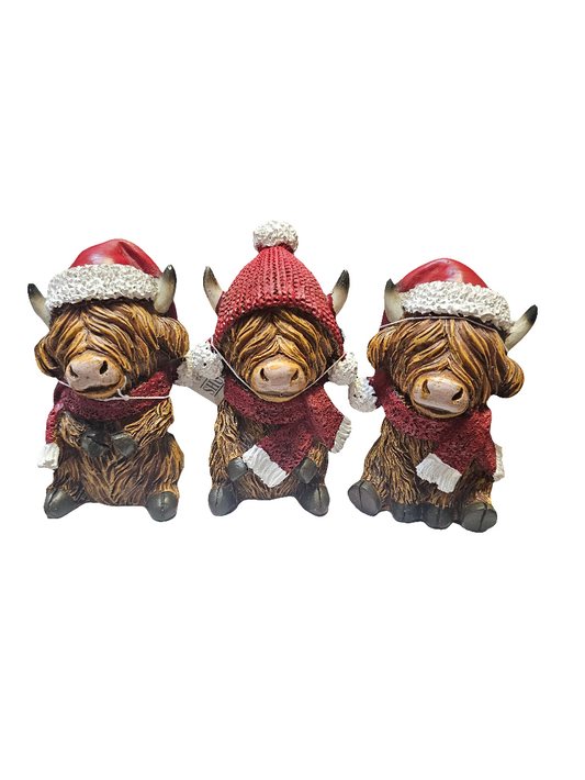 Christmas Happy Highland Cow With Santa Hat