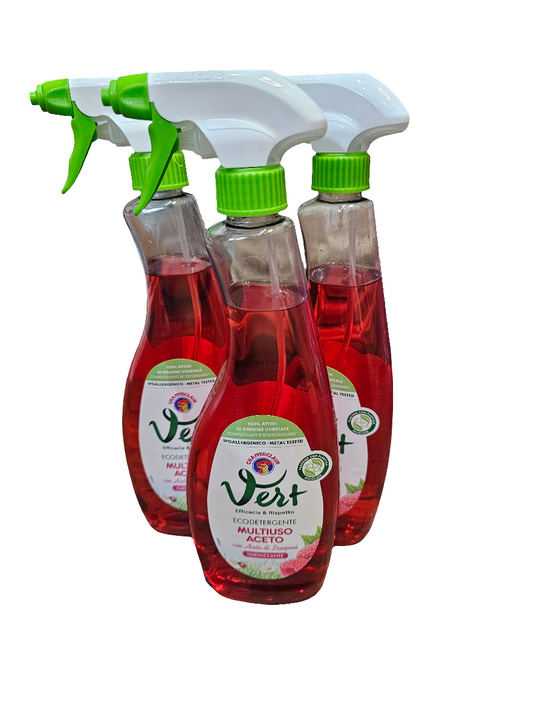 Chanteclair Vert Ecodetergente Multiuso Aceto, a multi-purpose eco-friendly cleaner with raspberry vinegar 625ml