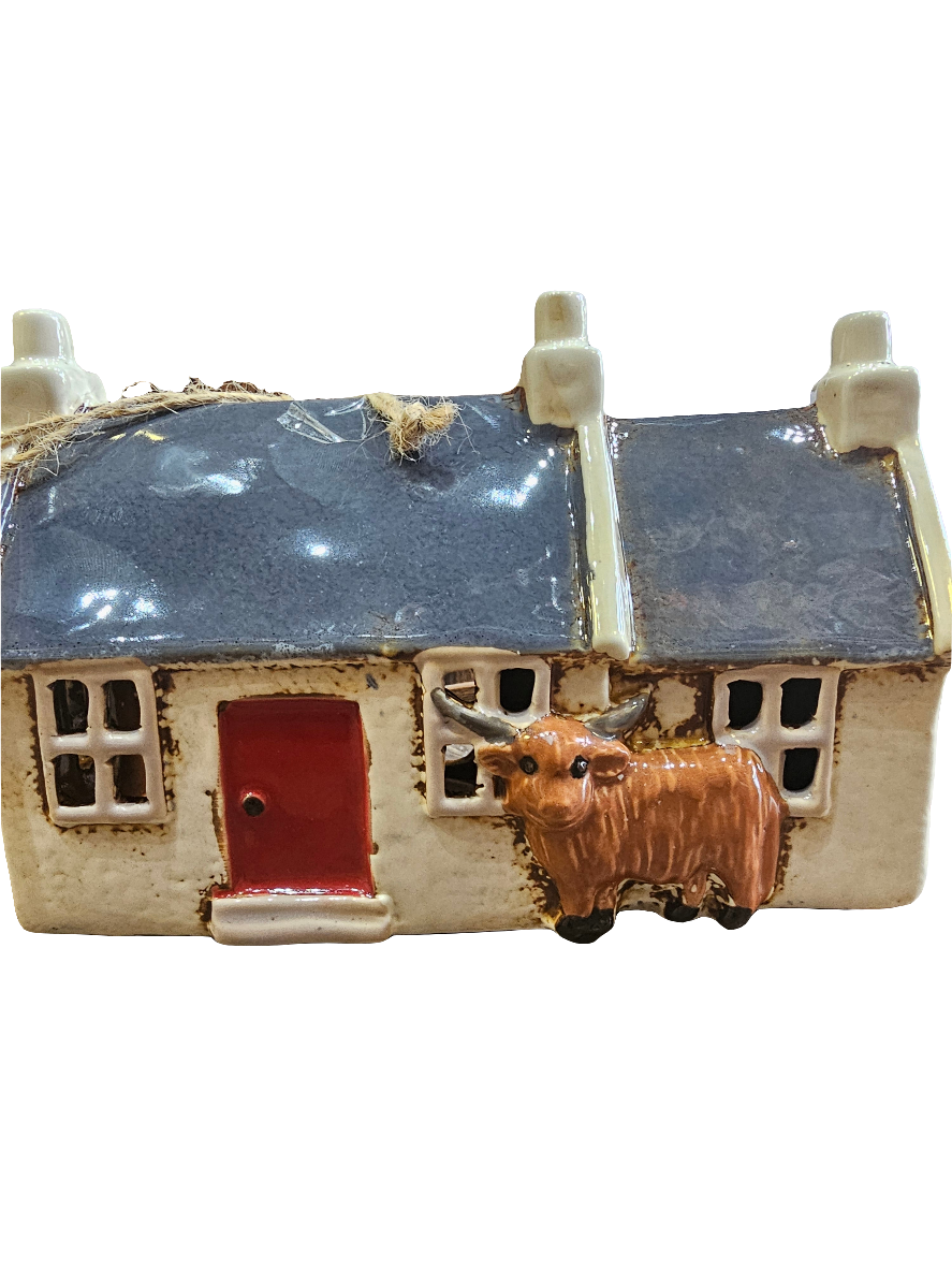 Village Pottery Croft House Highland Cow Tealight Holder