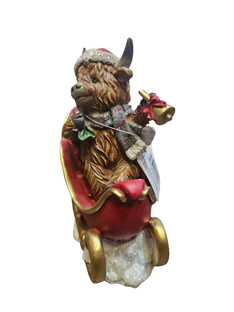 Merry Christmas Highland Cow in Sledge