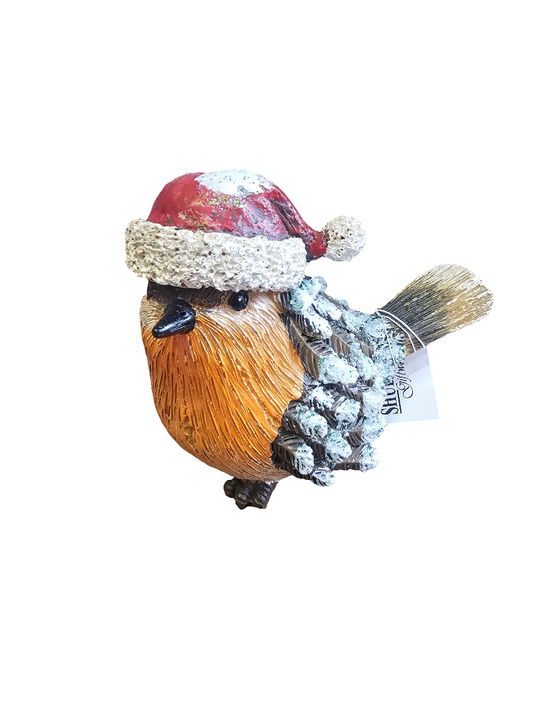 Sweet Festive Robin Statue with Hat and Glitter detailing