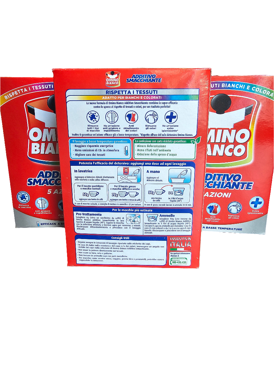 Omino Bianco Additivo Smacchiante, an Italian laundry additive 500g