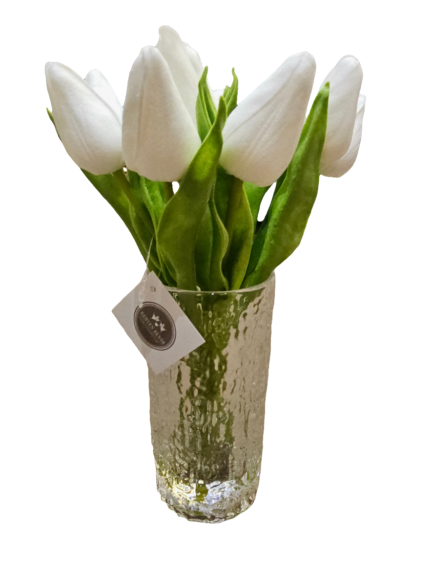 White Closed Tulip Stems in Vase 25.5cm