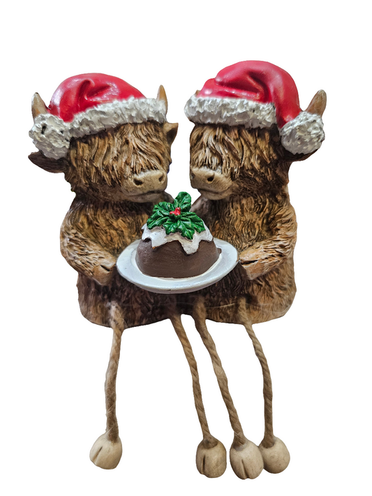 Christmas Highland Cow Double with pudding and dangling legs