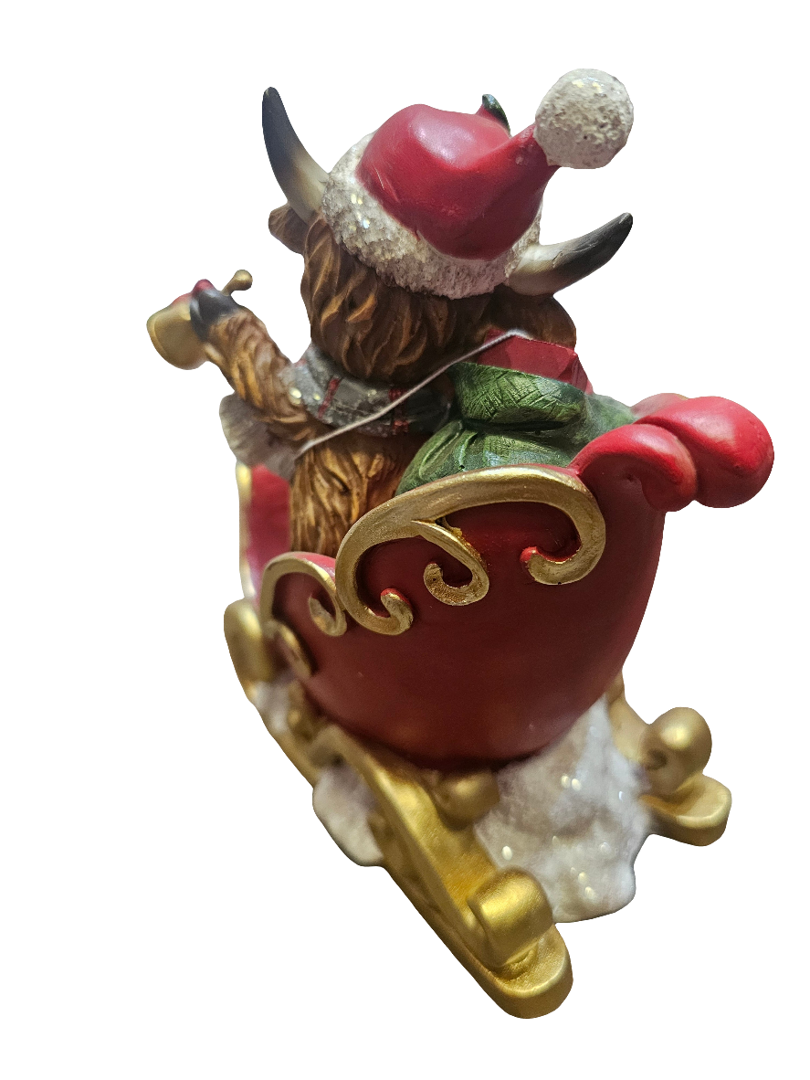 Merry Christmas Highland Cow in Sledge