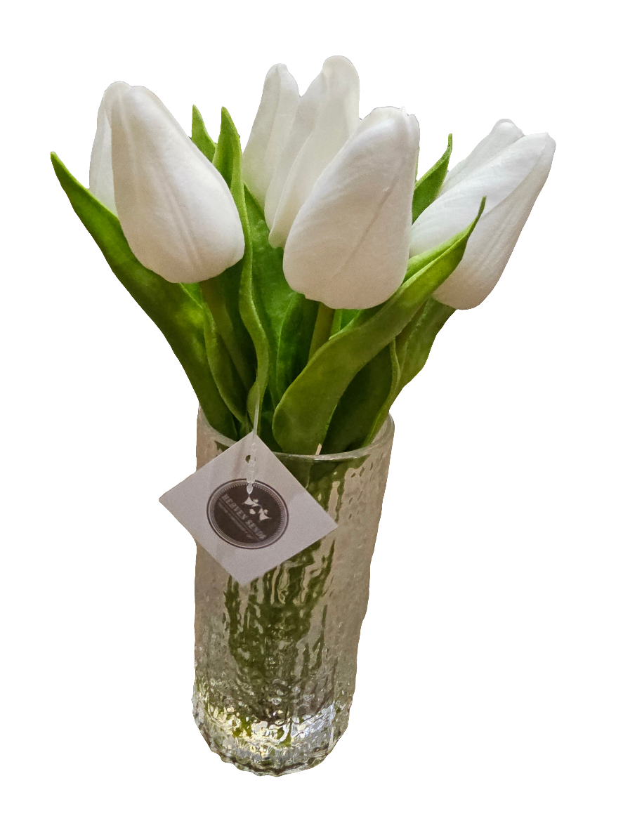 White Closed Tulip Stems in Vase 25.5cm