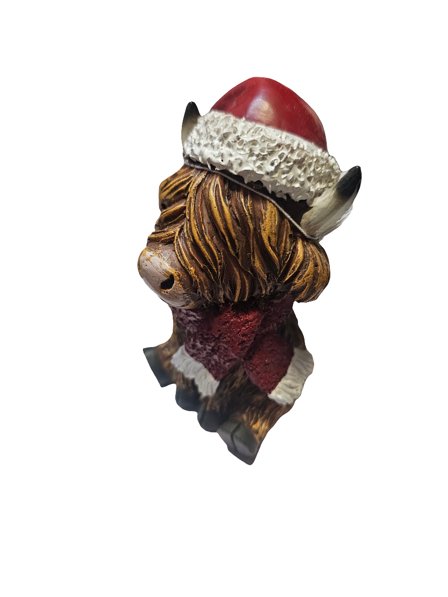 Christmas Happy Highland Cow With Santa Hat