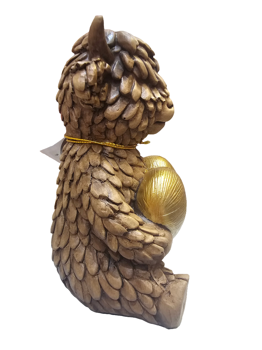 Highland Cow Holding Gold Heart Statue