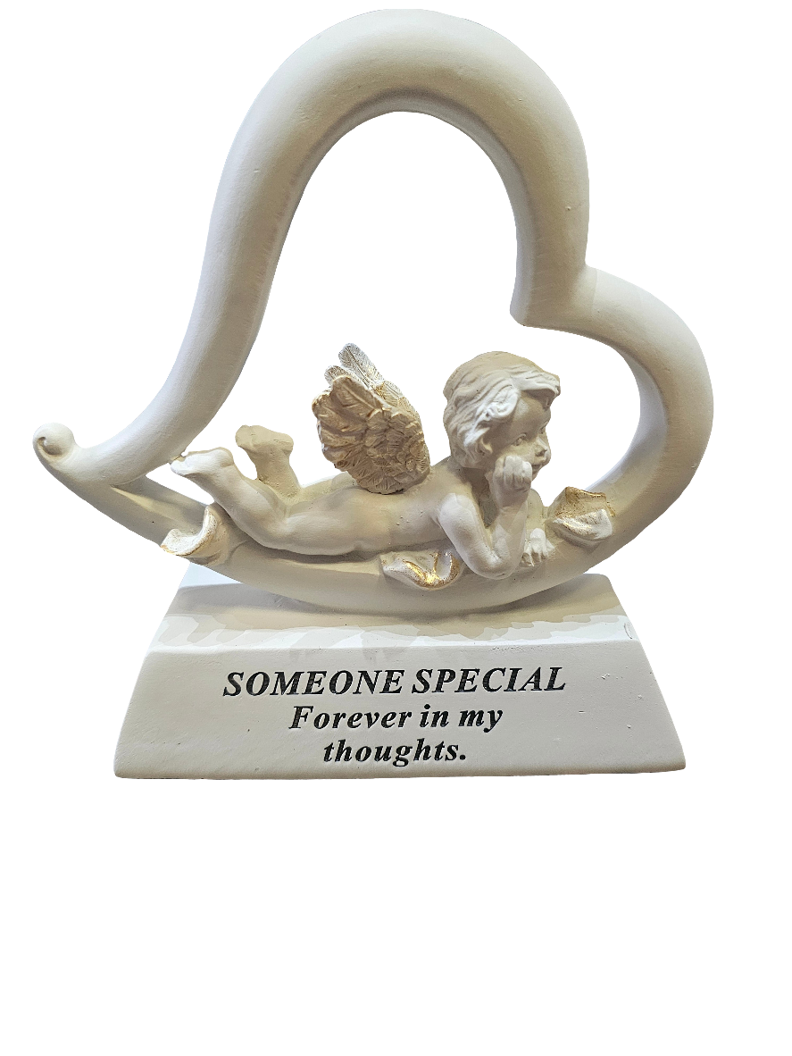 Memorial Heart with Cherub Statue