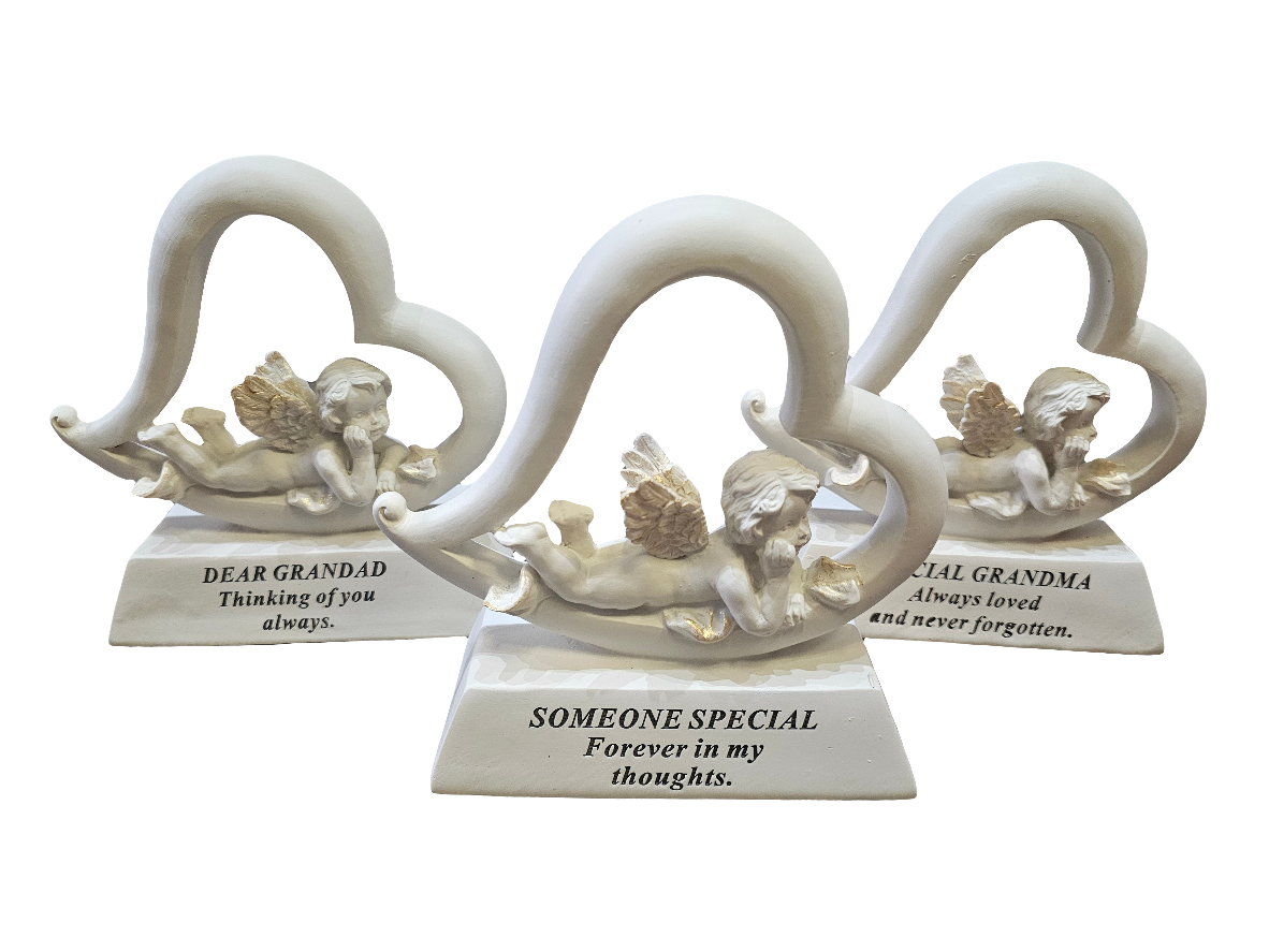 Memorial Heart with Cherub Statue