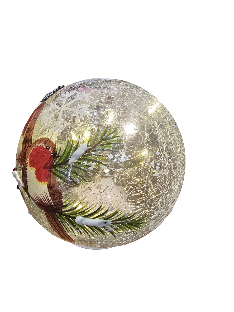 Large Christmas Robin Crackle LED Ball