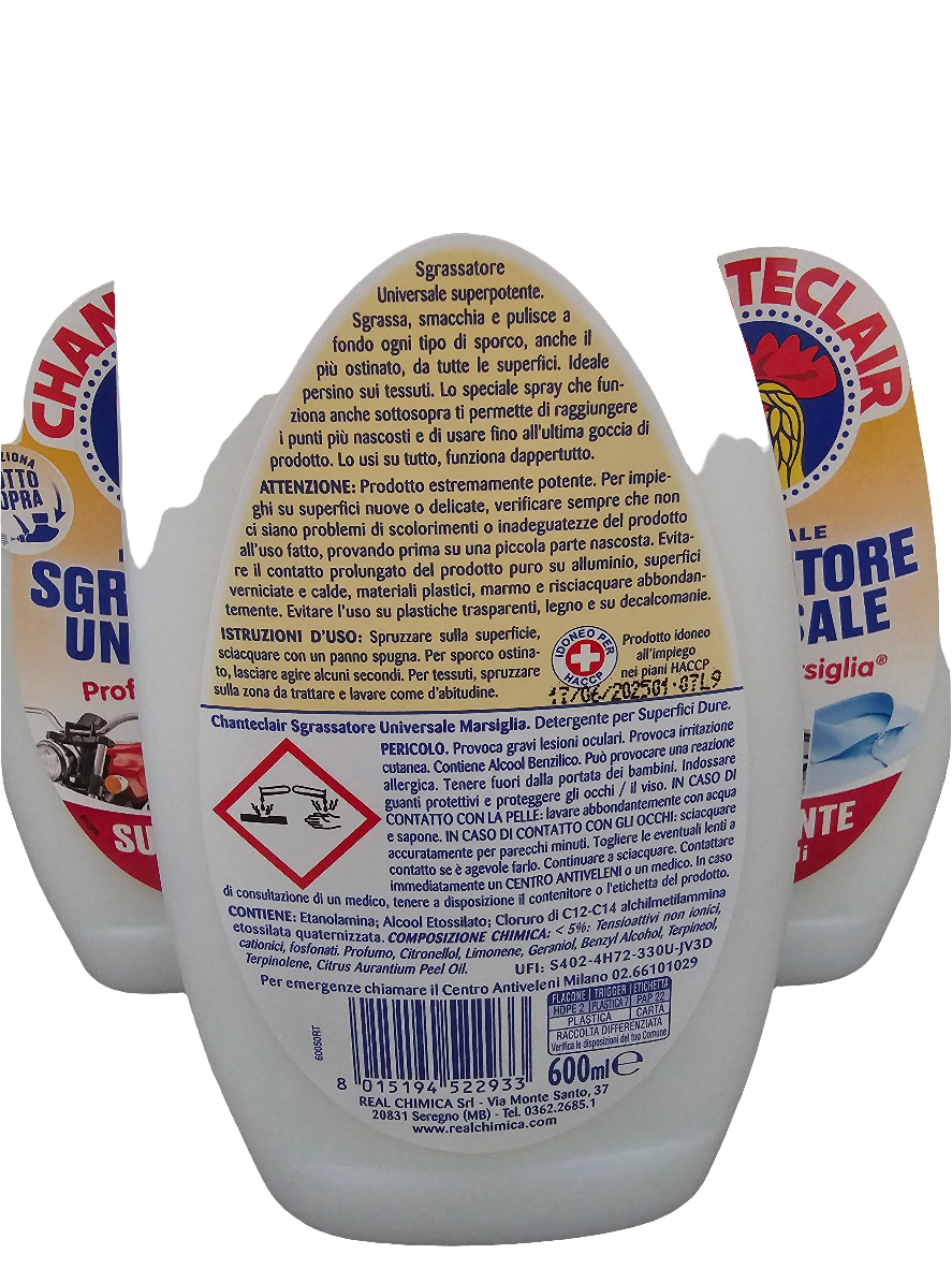 Chanteclair Sgrassatore Universale, super-powerful universal degreaser with a Marsiglia (Marseille soap) scent.