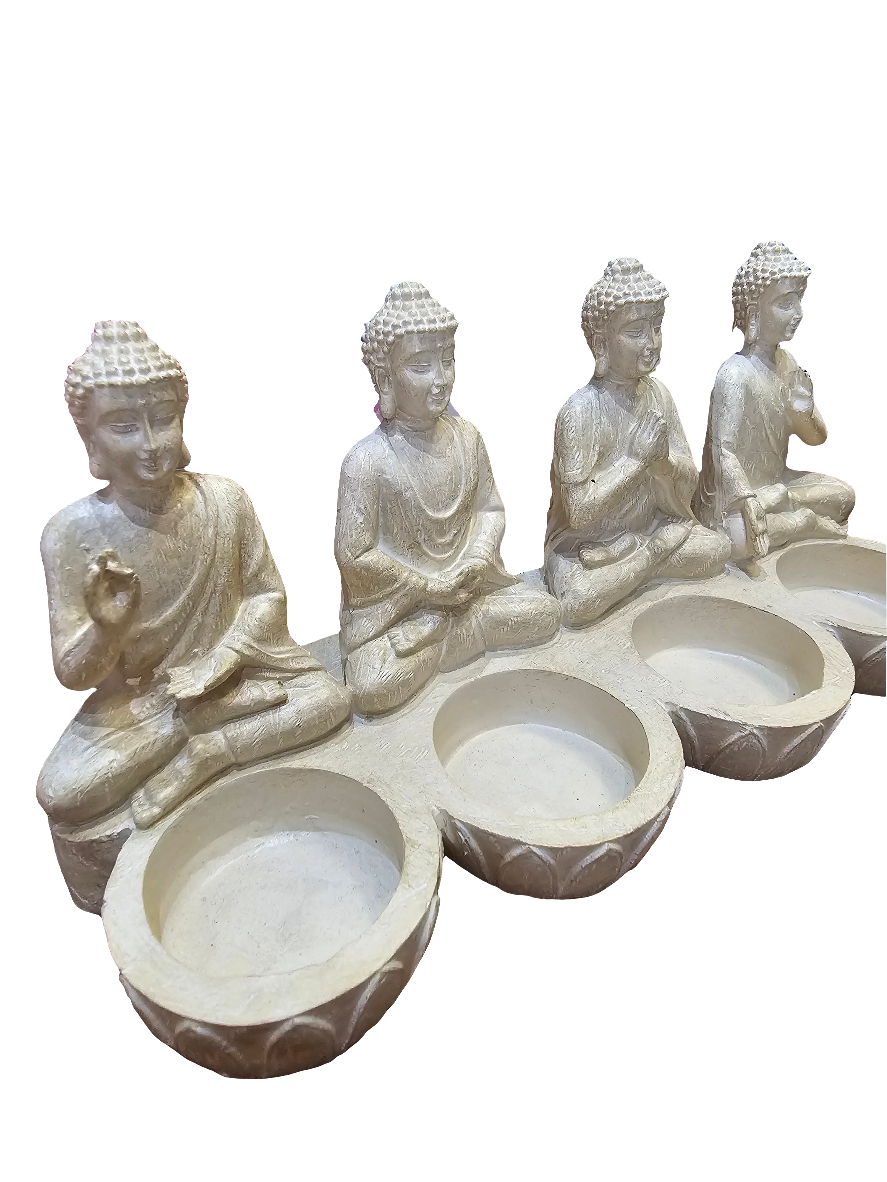 Four sitting Buddhas with tealight holders