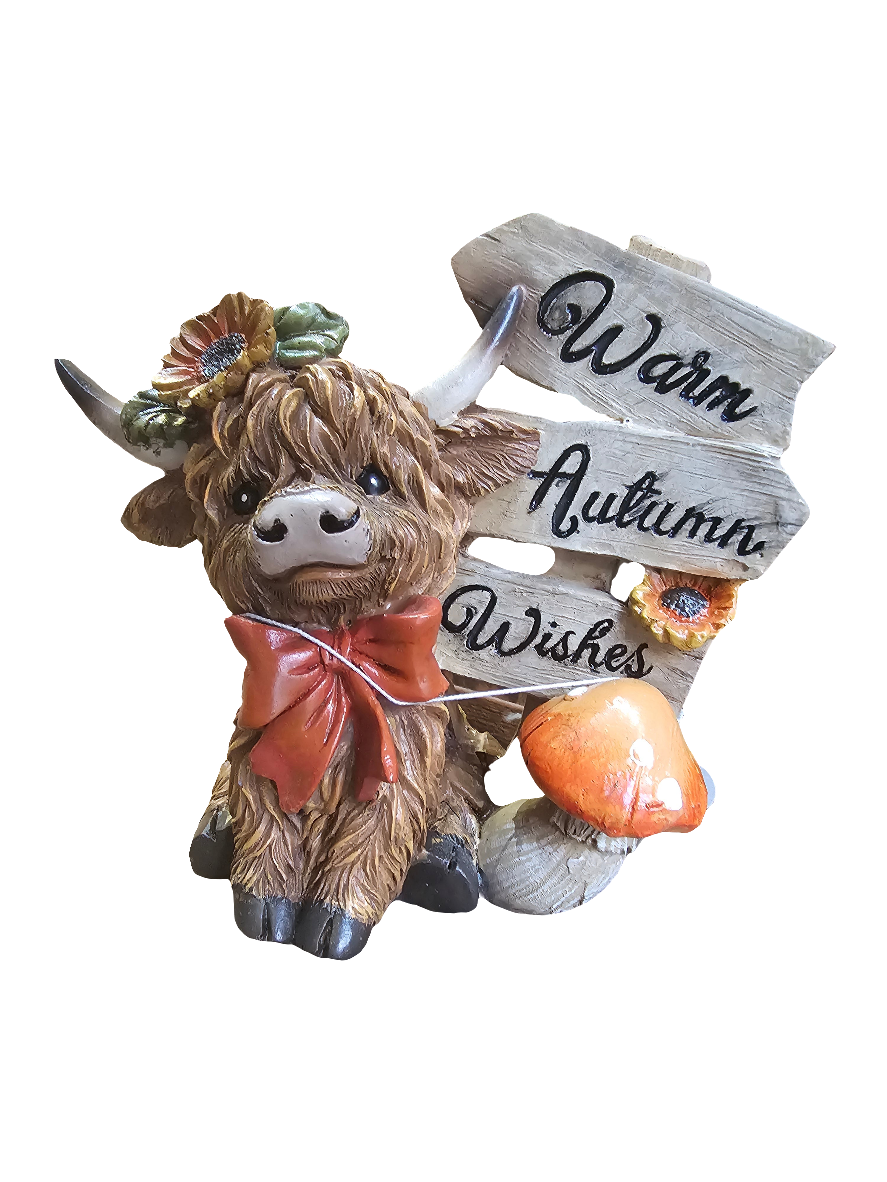 Highland Cow with Autumn Signpost