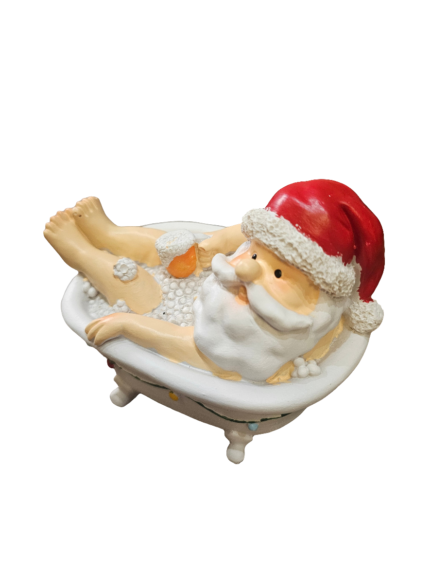 Relaxing Santa in Bathtub Statue