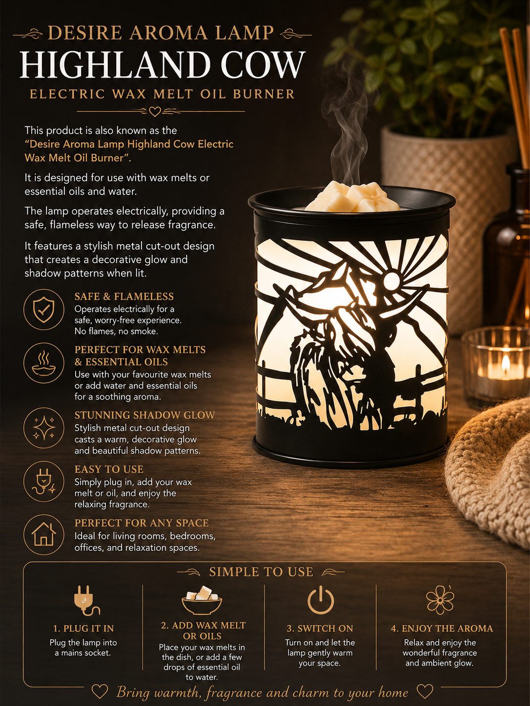 Highland Cow electric aroma lamp/wax melt warmer