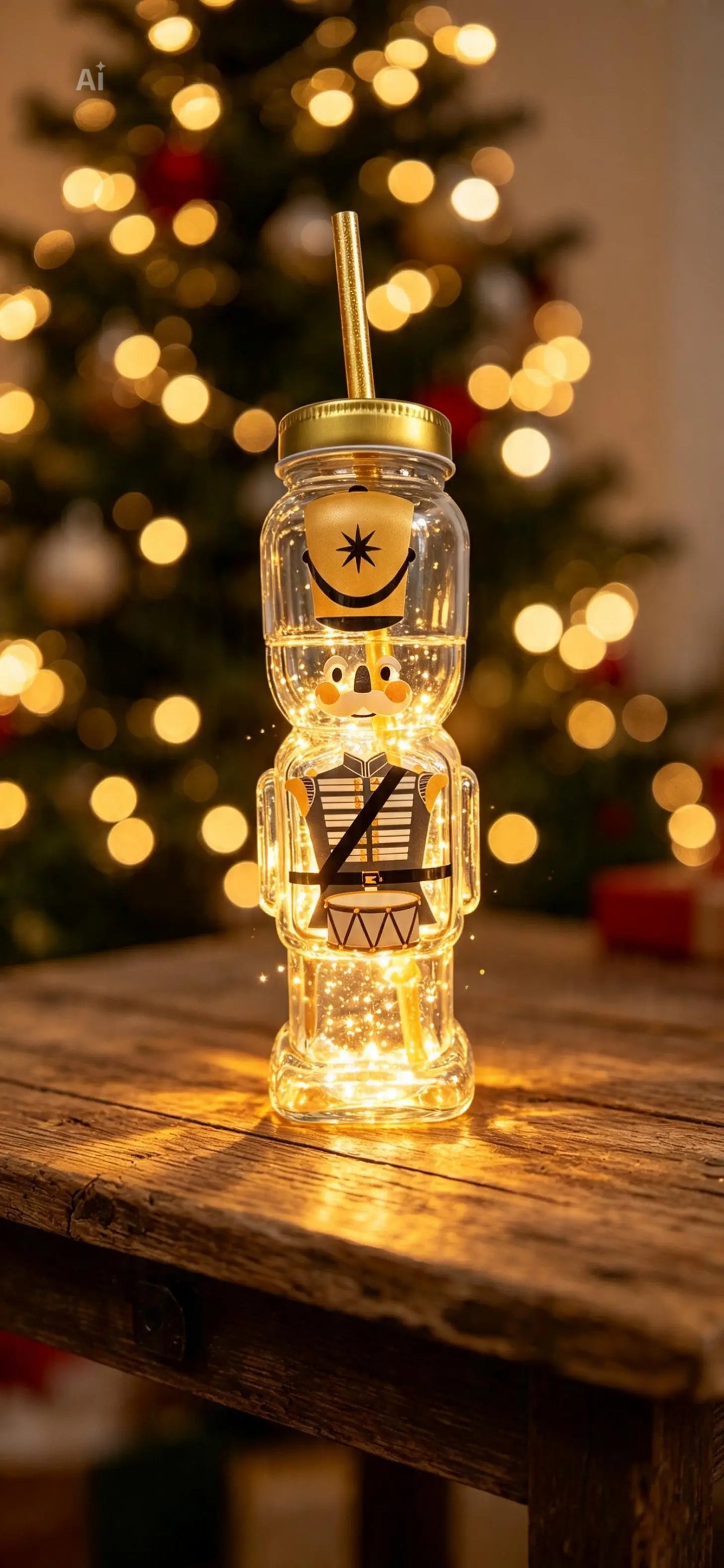 Glass Nutcracker Drinks Bottle with straw