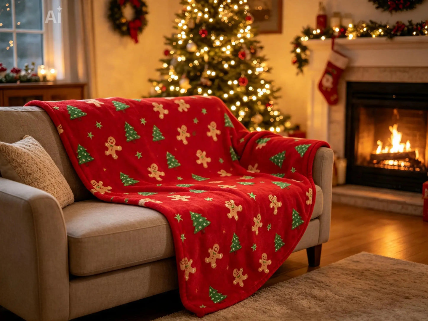 Festive fleece gingerbread throw 120 x150cm