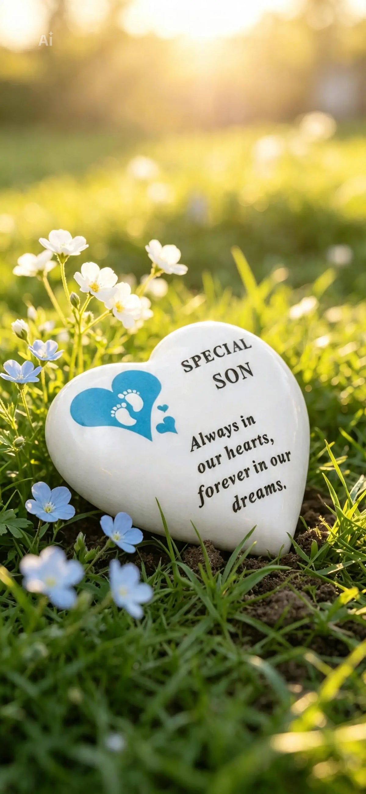 Footprints Memorial Heart Stone 14cm Son/Daughter