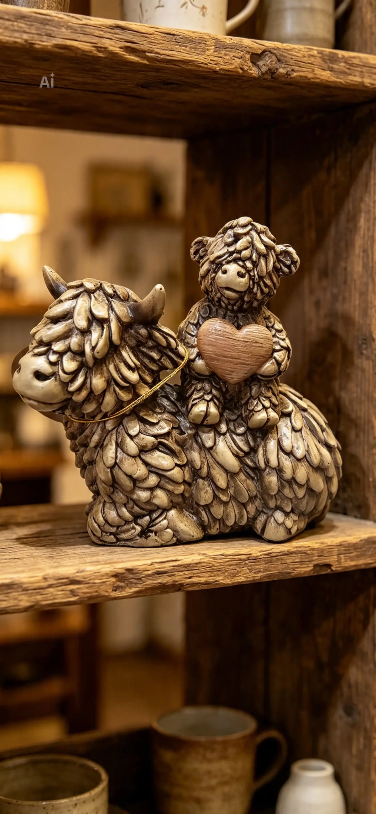 Highland Cow and Calf with Heart