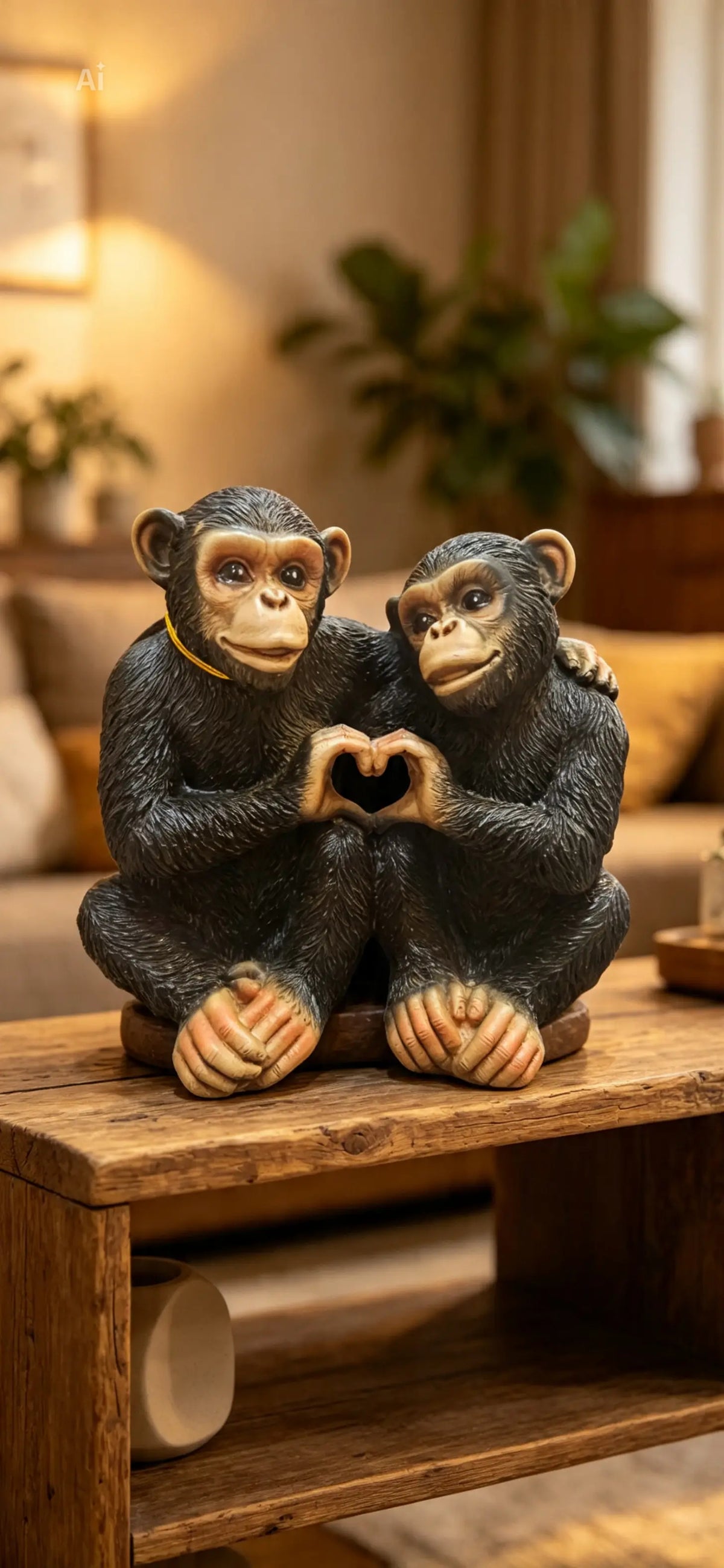 Hand Heart Monkey Duo Statue