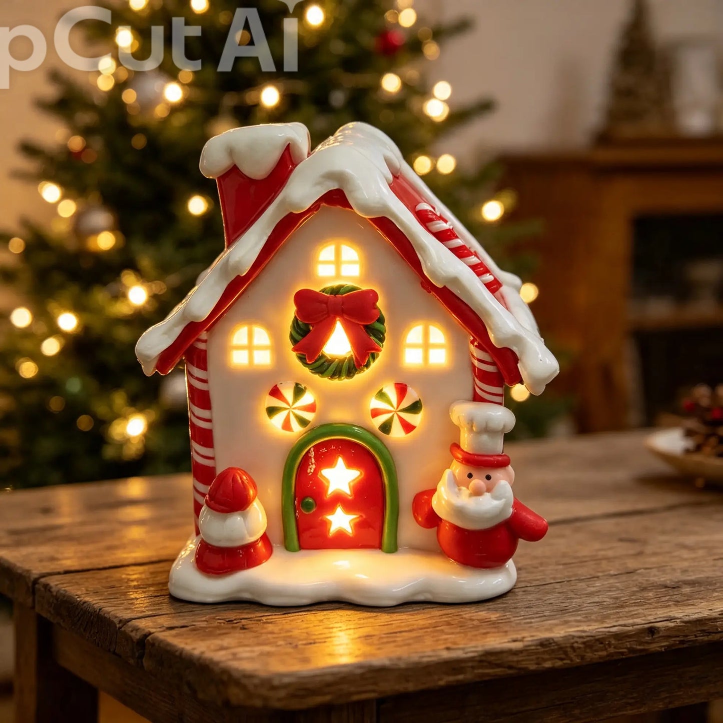 Christmas cookie led house with santa