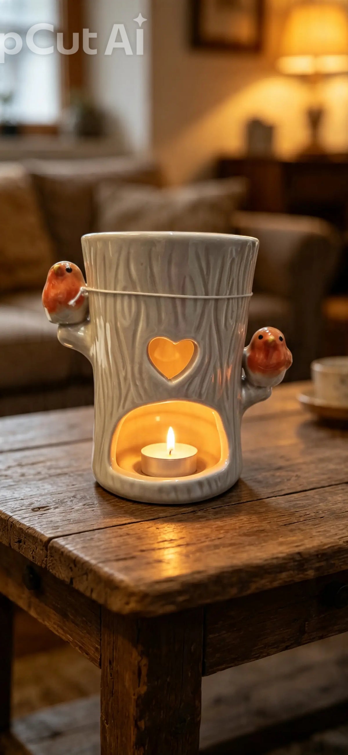 TINY WORLD BOXED ROBIN TREE SHAPED CERAMIC WAX MELT BURNER