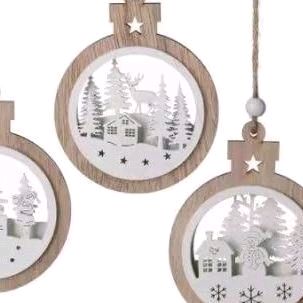 White Wooden Scene Hangers, 19cm Christmas Winter Bauble Inspired Decorations - price is for 1 items Ornaments Tree