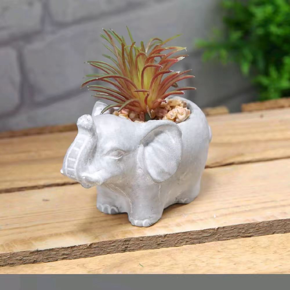Cement Effect Elephant Planter with artificial plant