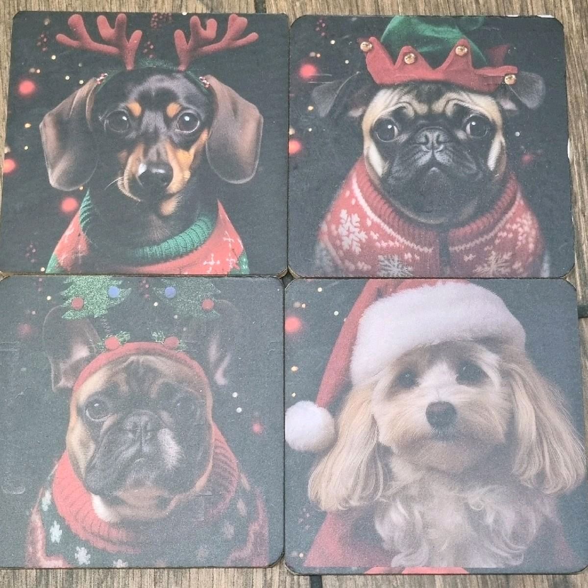 Christmas Cat/Dog Coaster Set of 4 - Kitchen Tableware Accessories